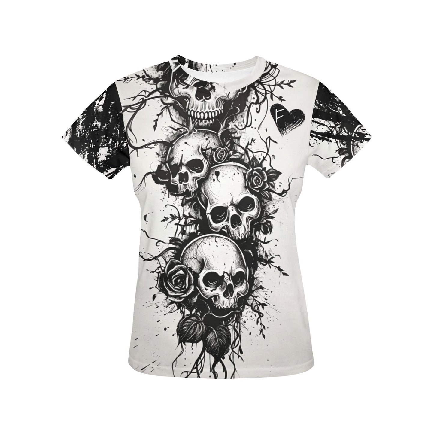 Gothic Skull & Roses - Women's All-Over Print Graphic Tee