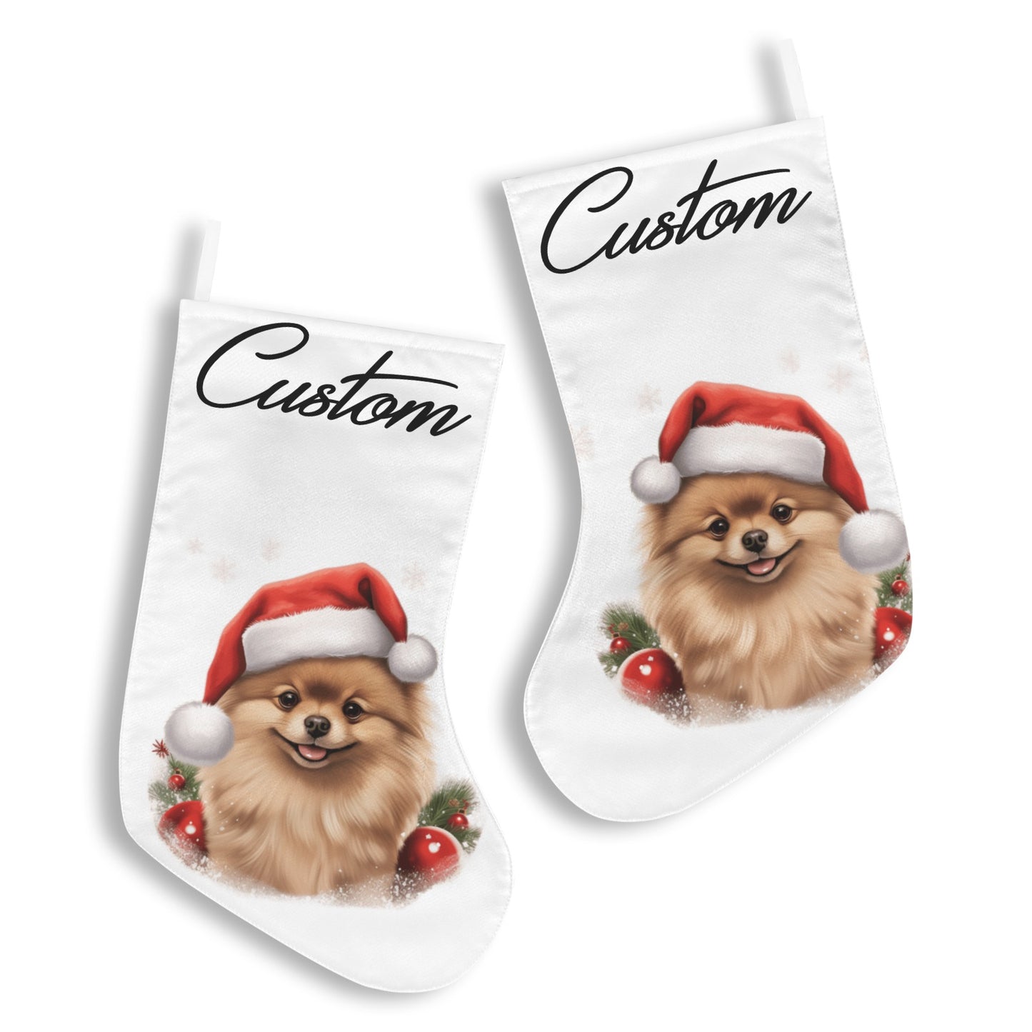 Custom Pomeranian Christmas Stocking – Personalized Dog Stocking with Santa Hat Holiday Decor