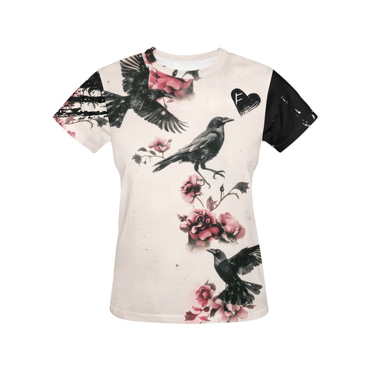 Gothic Raven & Roses - Women's All-Over Print Graphic Tee