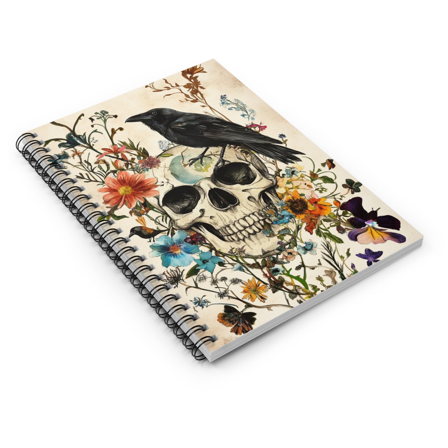 Floral Skull Spiral Notebook - Artistic Journal for Creatives, Perfect for Halloween, Gift for Writers, Aesthetic Note-taking