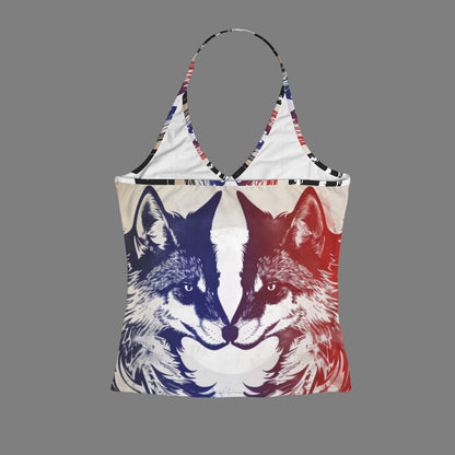 Feral Miss Dueling Wolves Halter Top - Tribal Wolf Tank - Women's Sizes 2XS-2XL