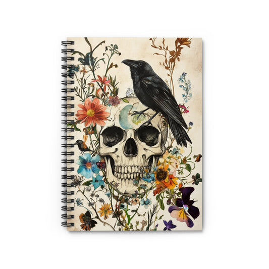 Floral Skull Spiral Notebook - Artistic Journal for Creatives, Perfect for Halloween, Gift for Writers, Aesthetic Note-taking