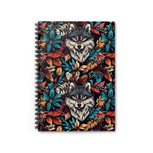Artistic Wolf Spiral Notebook - Nature Lover's Journal, Floral Notepad, Gift for Wildlife Enthusiasts, Eco-Friendly Stationery