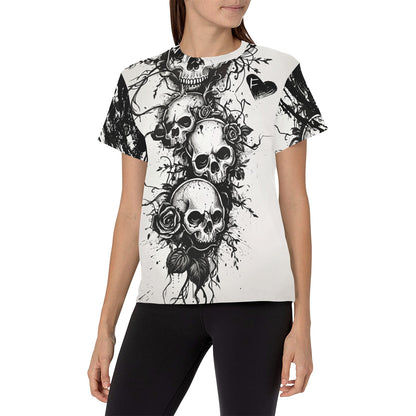Gothic Skull & Roses - Women's All-Over Print Graphic Tee