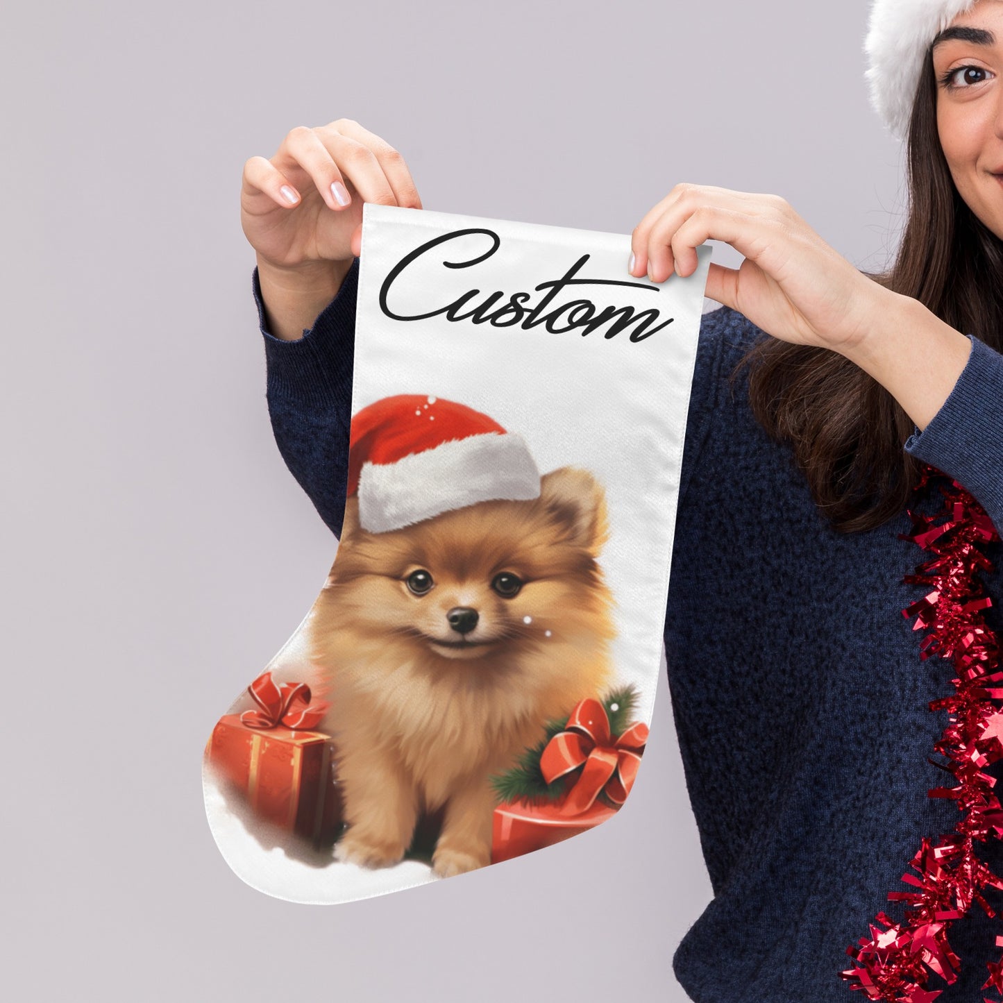 Christmas Pomeranian Christmas Stocking(Made in USA)