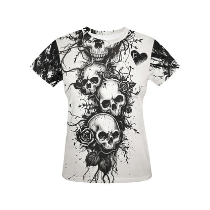 Gothic Skull & Roses - Women's All-Over Print Graphic Tee