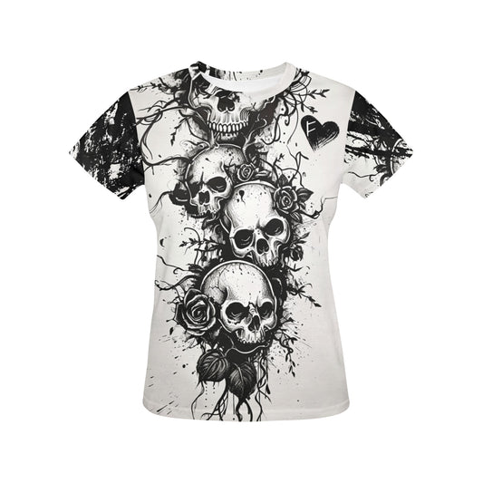 Gothic Skull & Roses - Women's All-Over Print Graphic Tee