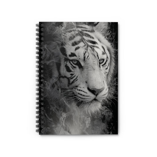 Majestic Tiger Spiral Notebook - Ruled Line, Perfect for Journaling, Note Taking, Sketching, Tiger Lover Gift, Black & White Design