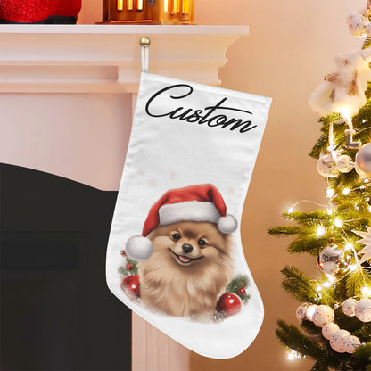 Custom Pomeranian Christmas Stocking – Personalized Dog Stocking with Santa Hat Holiday Decor