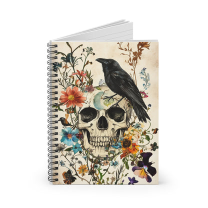 Floral Skull Spiral Notebook - Artistic Journal for Creatives, Perfect for Halloween, Gift for Writers, Aesthetic Note-taking