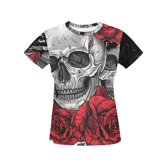 Skull & Roses - Women's All-Over Print Graphic Tee