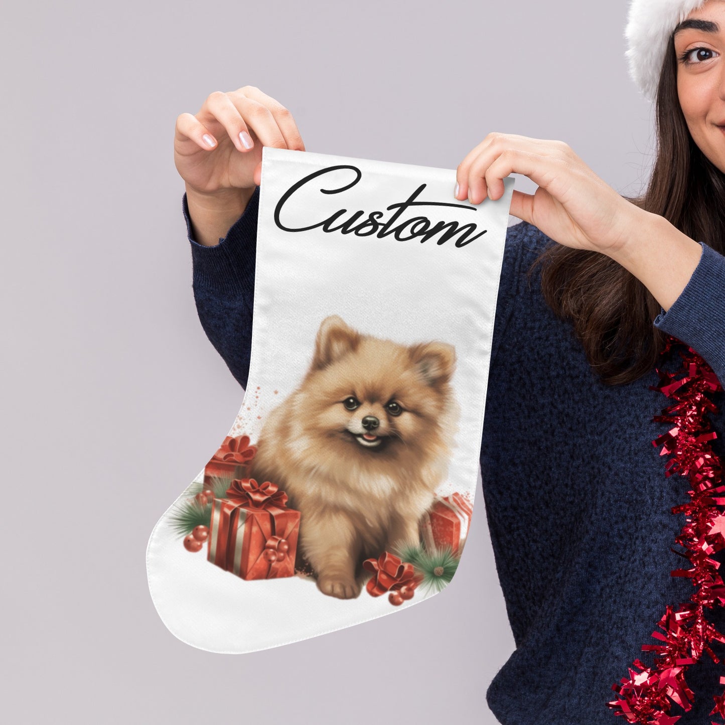 Custom Pomeranian Christmas Stocking – Personalized Dog Lover Holiday Decor